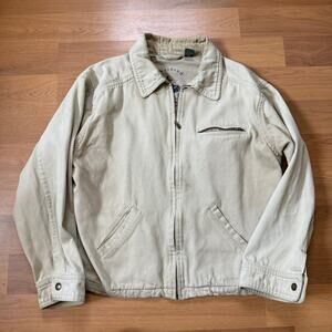 Men's Weekend Tan Beige Canvas Zip Up Crop Work Detroit Style Jacket Sz Large
